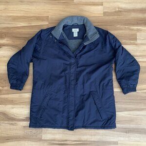 L.L. Bean Women’s 1X Navy Blue Fleece Lined Nylon Packable Hood Jacket Parka
